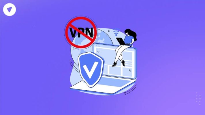 VPN Is Temporarily Unavailable - Illustration of a laptop with a security shield icon and a 'No VPN' symbol, indicating restricted or unavailable VPN access.